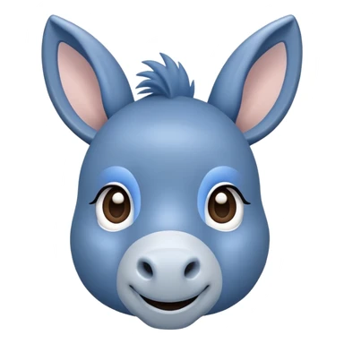 cute blue donkey with big eyes and friendly smile, simple flat design sticker