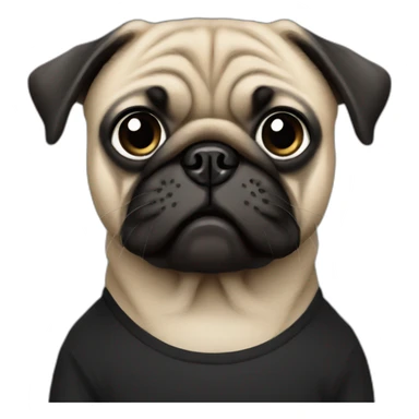 pug wearing a black t-shirt sticker
