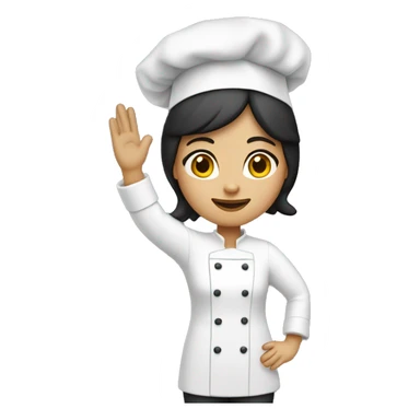 woman with dark hair, wear chef hat, wear chef jacket, raising her hand up sticker