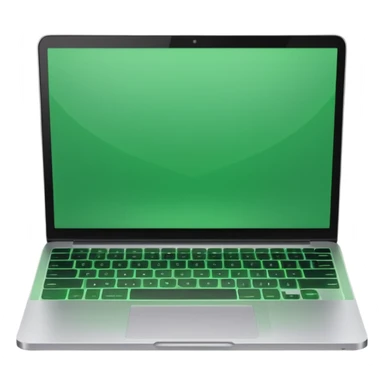 A laptop front facing with its screen showing green screen. sticker
