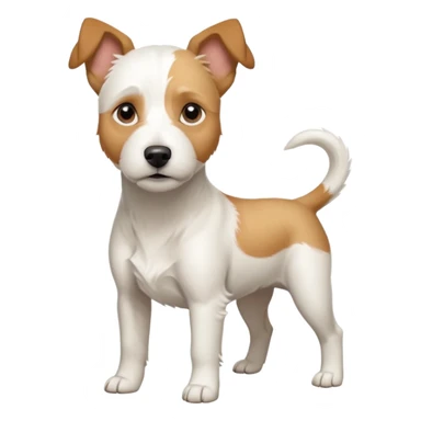 a full body facing front on of a buff white parson russell terrier looking dog the size of a kelpie with light brown long ears resting on its face and a light brown patch above one eye and a large snout. the rest of the dog is completely white.  sticker