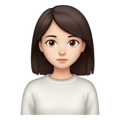 девушка со светлой кожей, темно-карими глазами, прямыми темно-коричневыми волосами до плеч, в белой кофте sticker