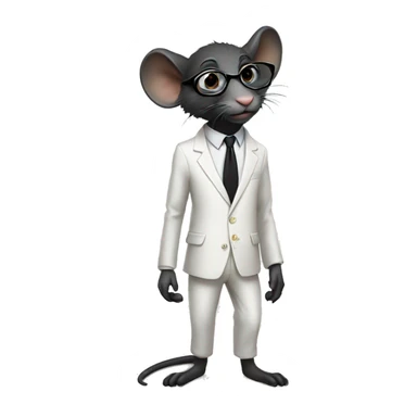 Full body and leg standing Black rat wearing a white suit and glasses and beautiful pant sticker