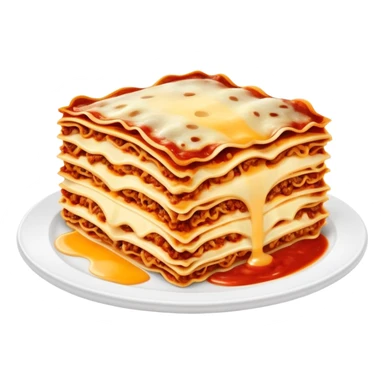 A delicious plate of lasagna with layers of pasta, cheese, and meat sauce, steaming hot sticker
