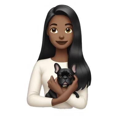  white girl with long black hair holding cream colored french bulldog  sticker