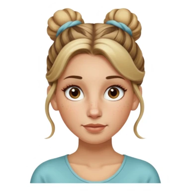 creative women with long dark Blond with highlights semi curly hair white women with hair in a top bun, oval shape face hazel eyes long lashes freckles on the nose high cheek bones sticker