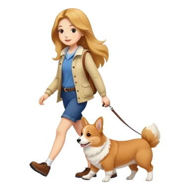 A long-haired girl walking a corgi sticker