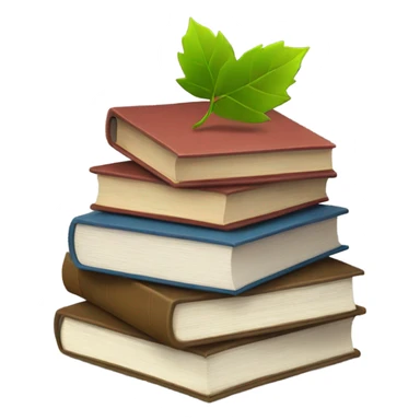 stack of books with leaves scattered around  sticker