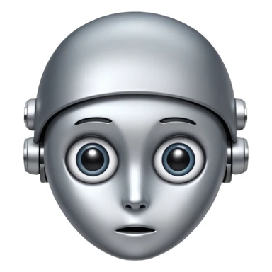 robot assistant with big eyes staring intently, iOS emoji style, transparent background sticker
