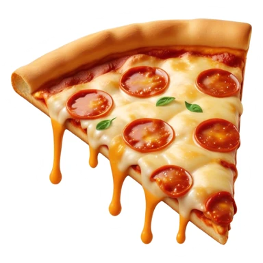 Cinematic cheesy pizza slice, gooey melted cheese stretching as a bite is taken, crispy golden crust, rich tomato sauce, vibrant toppings, warm glowing background, inviting and delicious. sticker