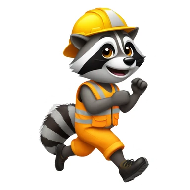 Raccoon construction worker running sticker