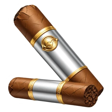 A luxury cigar emoji made of silver chrome, smooth metallic texture, minimal shape, glossy reflections, rich swag aesthetic, iOS emoji style, centered, clean white background sticker