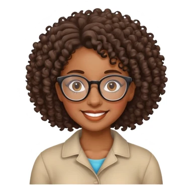 black girl with curly hair, glasses and beautiful smile sticker