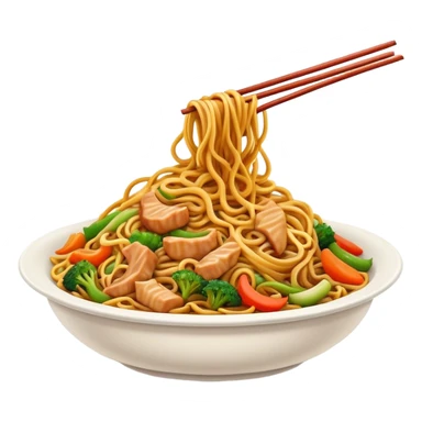 Cinematic Realistic Chow Mein Dish Emoji, showcasing stir‚Äêfried noodles with crisp vegetables and tender meat, rendered with lifelike detail and vibrant, dynamic lighting. sticker