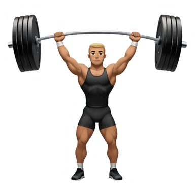 Emblem representing weightlifting with a strong athlete in a classic lifting stance, holding a barbell overhead. Dynamic, powerful pose with a focus on strength. Clean lines, bold silhouette, and transparent background, symbolizing the intensity and discipline of the sport sticker