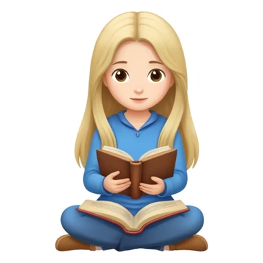 A cute girl with long hair sitting comfortably reading an open book sticker