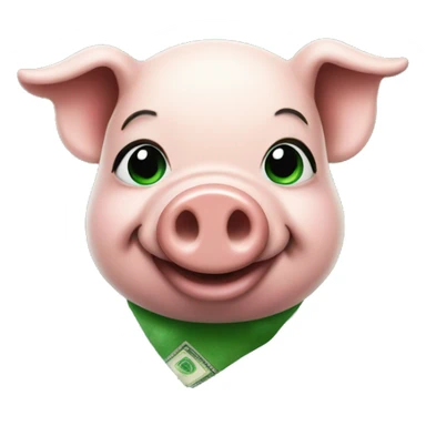 Pig facing right but looking at you and smiling with a tattoo of a dollar sign on his side in green ink sticker