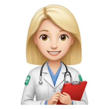 woman medic accepting application for job sticker