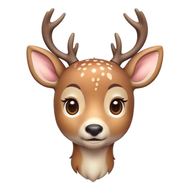 Cinematic Cute Deer Portrait Emoji, Head tilted playfully and inquisitively, showcasing a delicate coat speckled with subtle white spots and gentle earth tones, round, sparkling eyes filled with curious wonder, Simplified yet irresistibly adorable features, highly detailed, glowing with a warm, friendly glow, high shine, affectionate and graceful, stylized with a touch of woodland whimsy, bright and endearing, soft glowing outline, capturing the essence of a mischievous yet loving fawn, so playful it feels like it could skip out of the screen into your arms! sticker