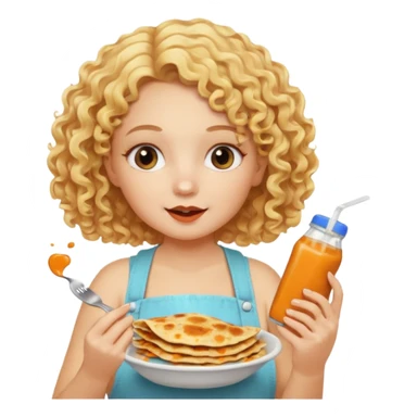 mujer con pelo rubio rizado comiendo quesadillas quemadas sabor bebé. sticker