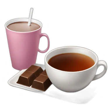 A cup of tea and a bar of chocolate near to a cup sticker