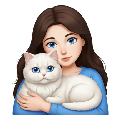 Brunette woman snuggling white Persian cat with blue eyes sticker