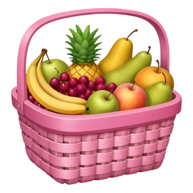 Pink basket, plaid lining, with both food, drink and fruits sticker
