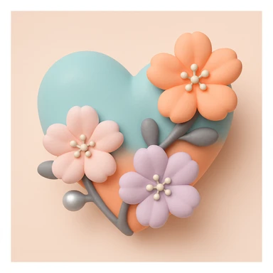heart with sakura flowers and silver accents, mochi style sticker