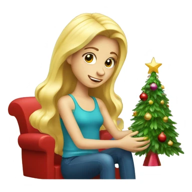 Blond Girl is decorating a Christmas tree sticker