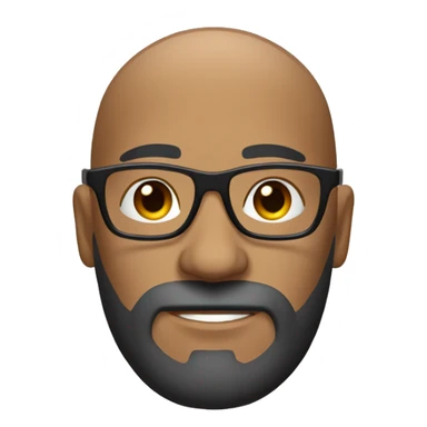 Create a bald man, big long black beard with white highlights, round prescription glasses, and thin eyebrows sticker