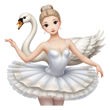 Icon for Ballet: a scene from Swan Lake, with a ballerina in a white tutu performing an elegant pose, surrounded by dramatic stage lighting and swan motifs. The icon should evoke the grandeur of the Bolshoi Theater stage. Transparent background. sticker