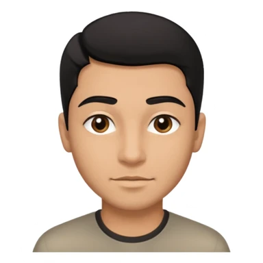 Emoji masculino em estilo 3D / cartoon realista, com pele morena clara, cabelos pretos bem penteados com gel, fios alinhados e com brilho, olhos pretos expressivos, sobrancelhas bem definidas, rosto jovem, expressão simpática e confiante, traços suaves e harmoniosos, sem barba sticker