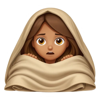a tanned girl with brown long hair hid under the blanket in bed in fear sticker