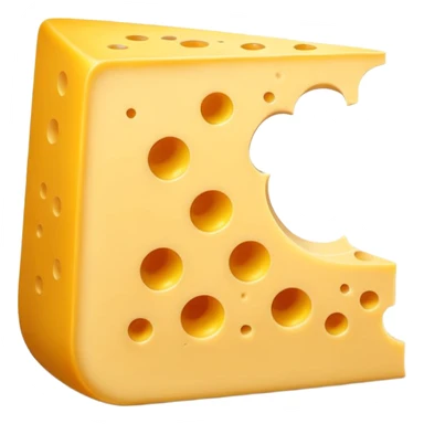 A 3D cartoon wedge of yellow cheese with round holes, bright tone, soft shadow, Memoji-style. sticker