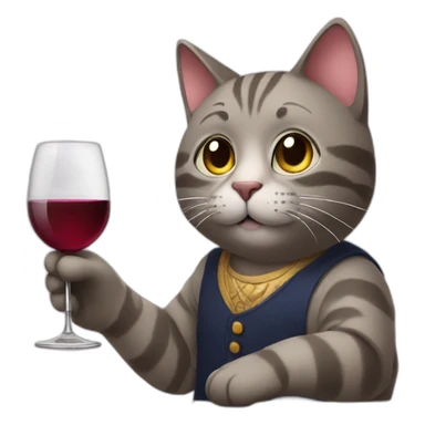 cat holding a glass of wine sticker