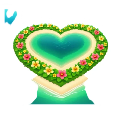 A heart as a island with green and flowers on it sticker