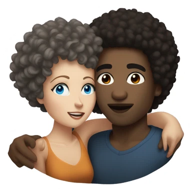 Black man with short Afro, kissing a brunette white woman with blue eyes sticker
