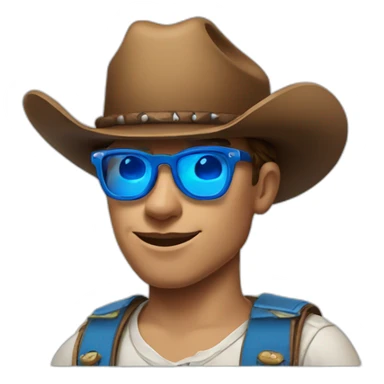 A cow boy with blue glasses and with a youtube logo in his chest sticker