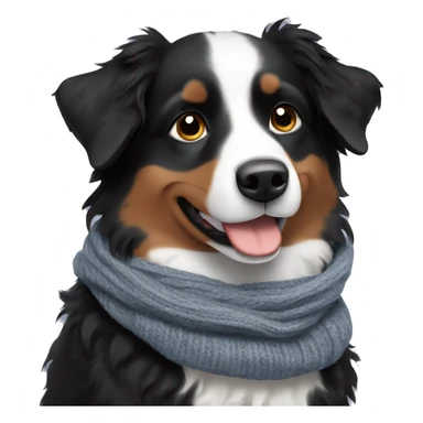 Small black australian shepherd dog wearing a knit scarf sticker