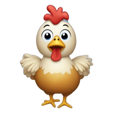 a chicken with blue pawns sticker