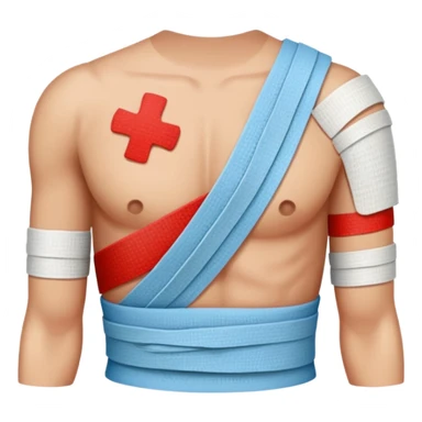shoulder with a bandage and pain marks sticker