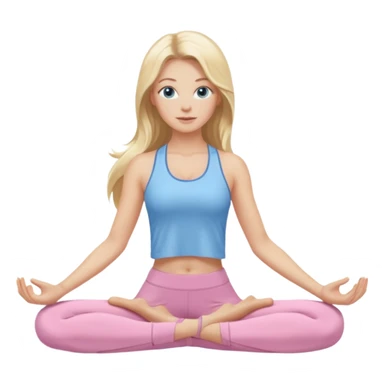 Blonde full long hair, blue eyed, yoga woman, light pink clothes, high definition  sticker