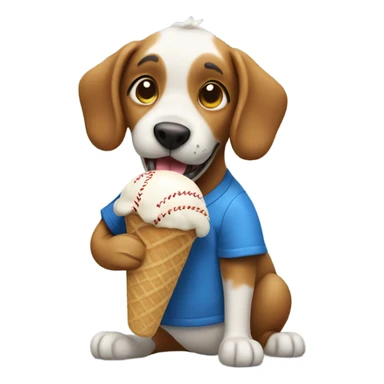  A dog holding a baseball eating ice cream sticker