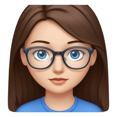 Long brown haired emoji with gray streak down the middle with blue eyes and glasses female young  sticker