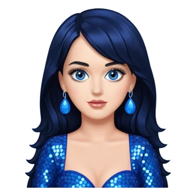 Katy Perry with long black hair, blue sequin outfit sticker