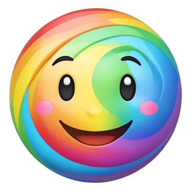 planet with rainbow-colored swirling surface and a happy smiling face sticker