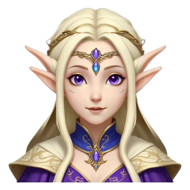 Cinematic Realistic WoW Elf Mage Portrait, head tilted dramatically with an exaggeratedly amused expression, blending timeless arcane wisdom with a touch of unexpected playfulness. Her luminous, porcelain-like skin and delicate features, complemented by an intricately detailed robe in deep blues and purples with golden filigree, are rendered with lifelike texture and dynamic magical lighting, high shine, dramatic yet whimsical, capturing the essence of an elven mage whose epic mastery is tinged with charming irreverence. sticker