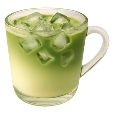 Add ice cubes to the matcha latte in the transparent cup, maintain the charming green-to-milk gradient and dreamy feel, no background. Keep the dreamy and charming look with a smooth gradient and transparent cup. sticker