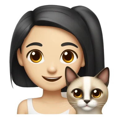 Siamese cat with a girl with black long hair and brown eyes smiling sticker