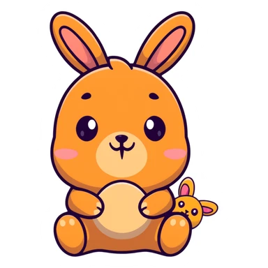 caramel bunny holding teddy bear, eyes drooping sticker